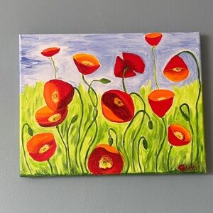 Vibrant Red and Orange Floral Canvas Art
